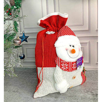 Snowman Red & White Knitted Large Size Christmas Sack, 21 inches