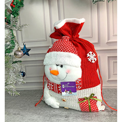 Snowman Red & White Knitted Large Size Christmas Sack, 21 inches