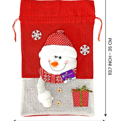 Snowman Red & White Knitted Large Size Christmas Sack, 21 inches