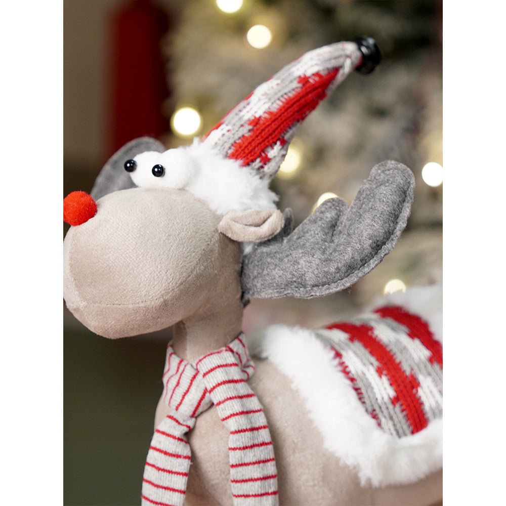 18 inches Grey & Red standing Reindeer Christmas Table & Home Décor