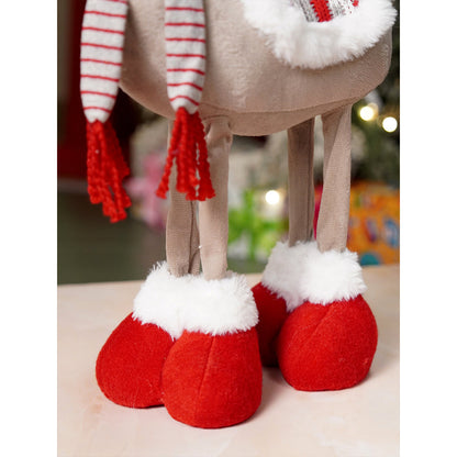 18 inches Grey & Red standing Reindeer Christmas Table & Home Décor