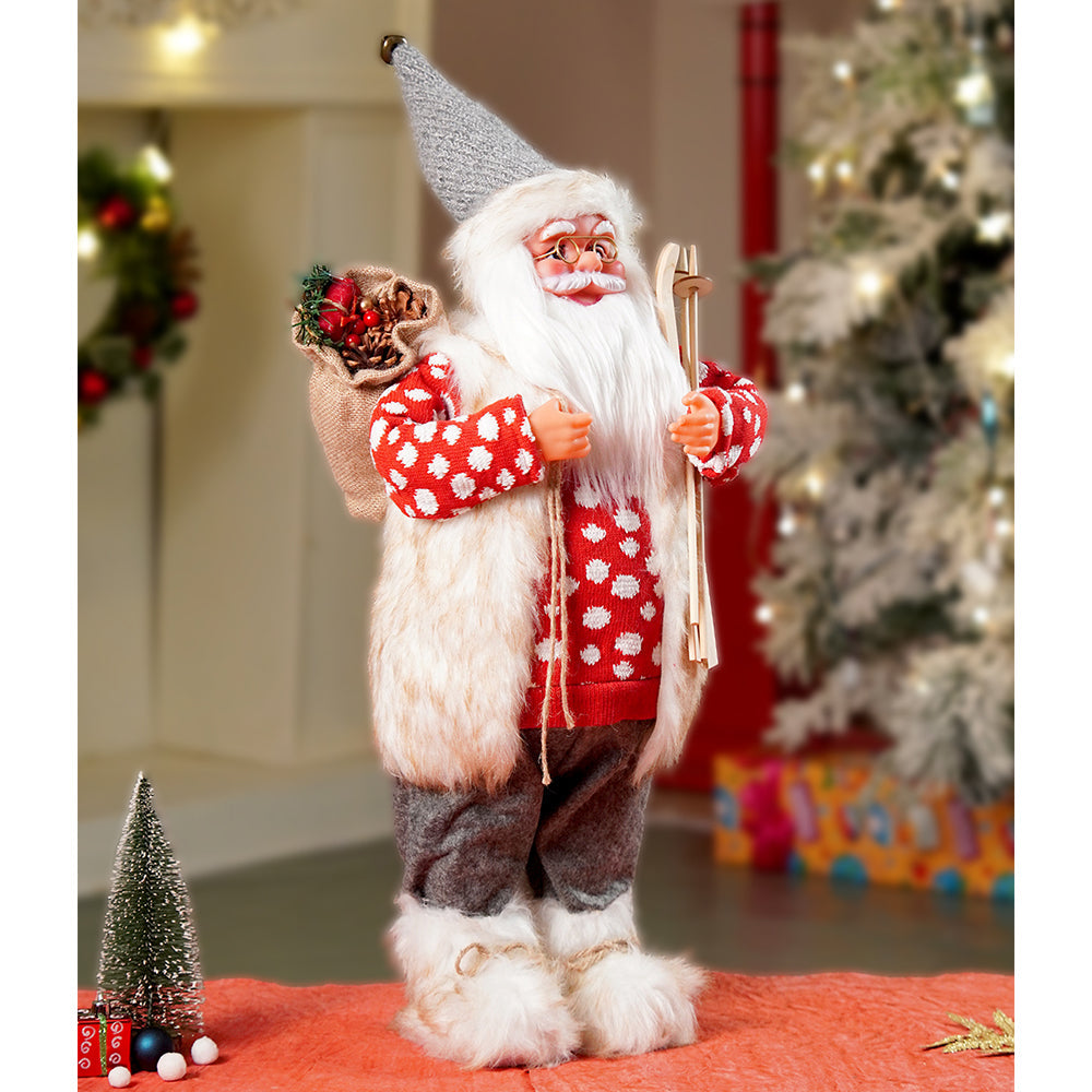 24 inches/2feet Red Polka Dot Cardigan Santa, Christmas Home and Table Décor