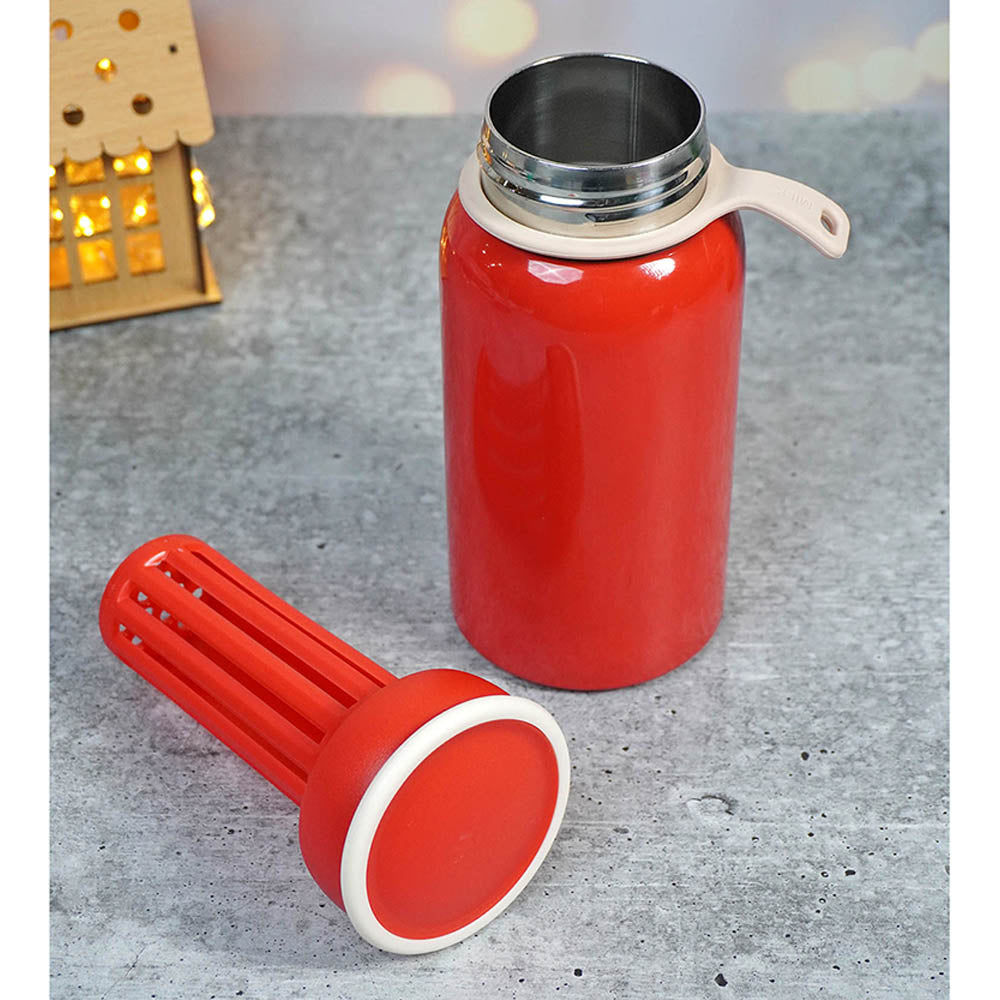 Red Christmas sticker themed Stainless Steel Thermos Bottle with Strainer,400ml