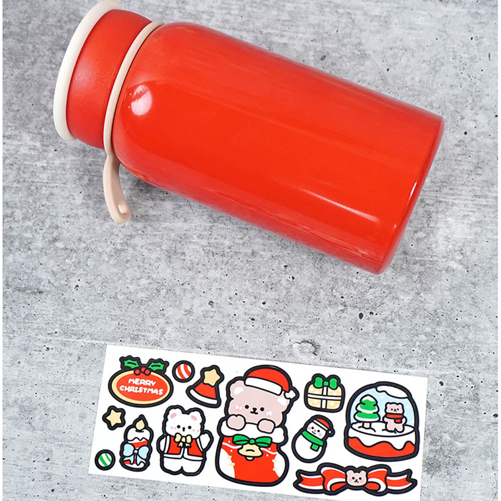 Red Christmas sticker themed Stainless Steel Thermos Bottle with Strainer,400ml