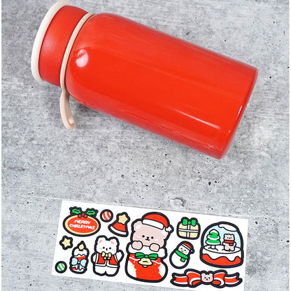 Red Christmas sticker themed Stainless Steel Thermos Bottle with Strainer,400ml