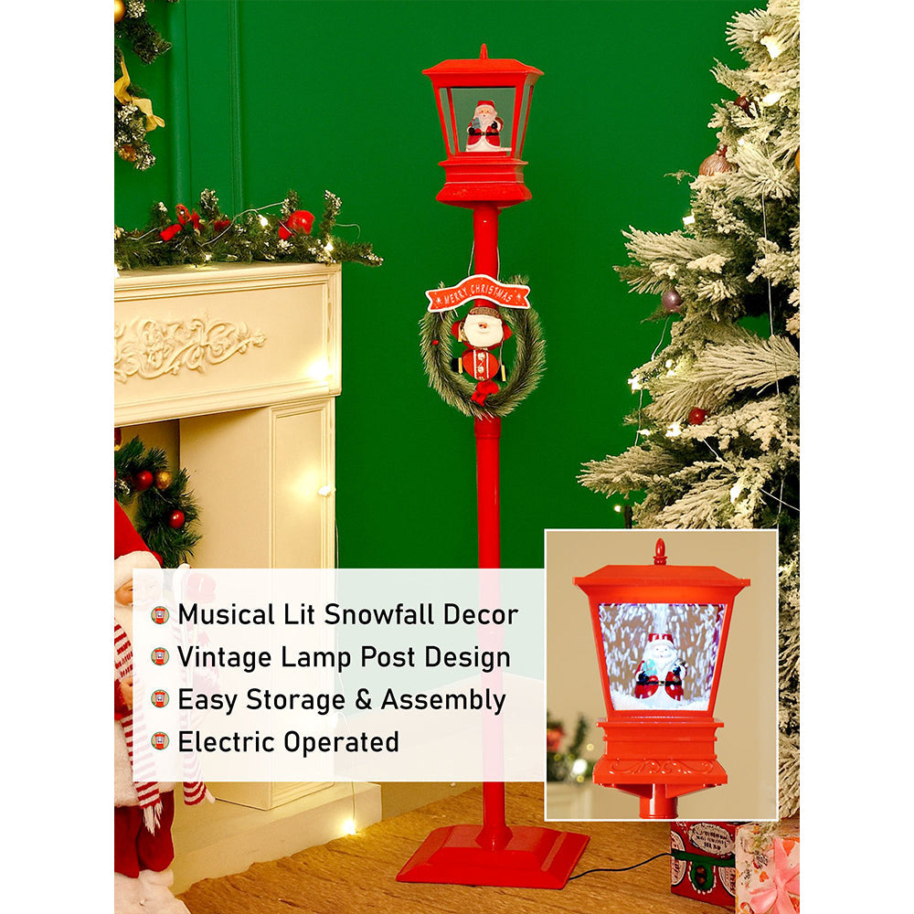 4.8 feet Santa with Gift Box Snowfall Lamp Post Christmas Decor