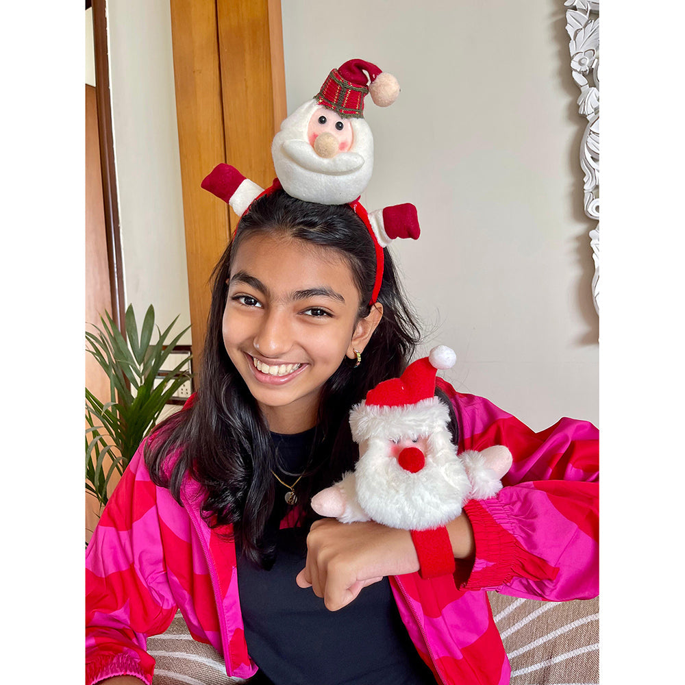 2pcs 3d Santa Christmas Hairband and Snowman Wrist Band Combo set for Kids and Adults (Free Size)