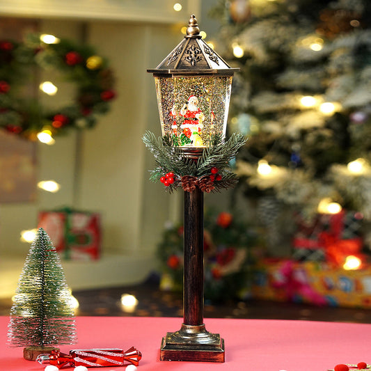 Santa Puppy Vintage Street lamp style , Glitter water with lights christmas home and table décor