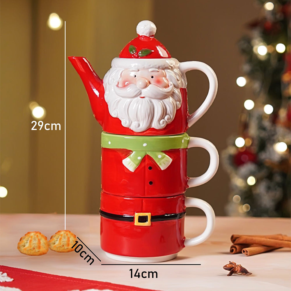 Santa themed 3pcs teapot and Hot chocolate/Coffee chrsitmas Mugs Set.