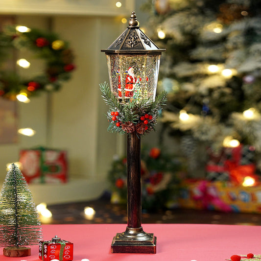 Santa Tree Vintage Street lamp style , Glitter water with lights christmas home and table décor
