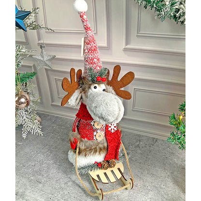 Grey & Red Deer on Snow Sledge christmas Home Décoration