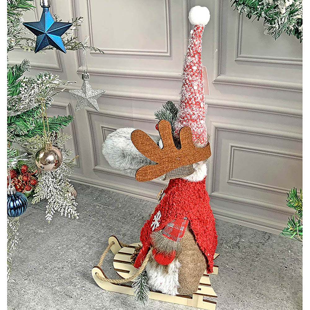 Grey & Red Deer on Snow Sledge christmas Home Décoration