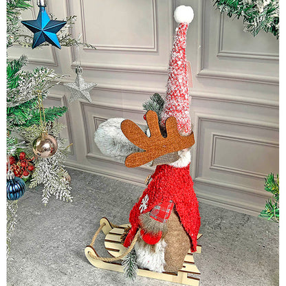 Grey & Red Deer on Snow Sledge christmas Home Décoration