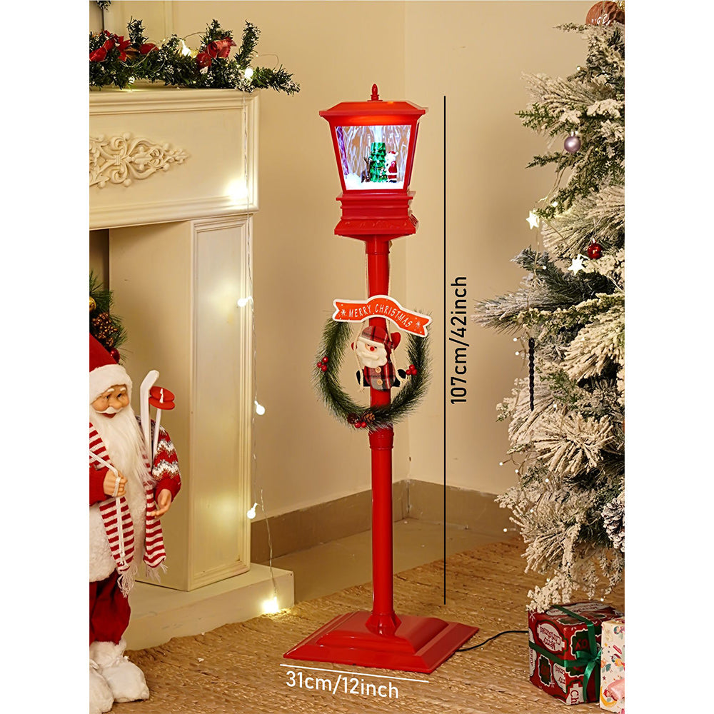 3.5 feet Santa with Tree & Deer Snowfall Lamp Post Christmas Decor