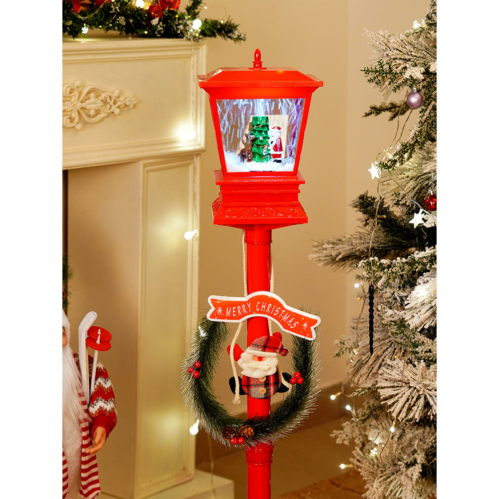 3.5 feet Santa with Tree & Deer Snowfall Lamp Post Christmas Decor