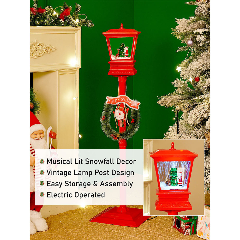 3.5 feet Santa with Tree & Deer Snowfall Lamp Post Christmas Decor
