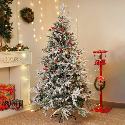 5.9 feet  Snow Cherry thick rounded Leaf, Dense Christmas Tree, with free 6 Big size Knitted Ornaments, 180 cm with 850 Branch tips Xmas Décor