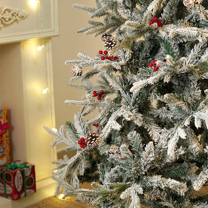 5.9 feet  Snow Cherry thick rounded Leaf, Dense Christmas Tree, with free 6 Big size Knitted Ornaments, 180 cm with 850 Branch tips Xmas Décor