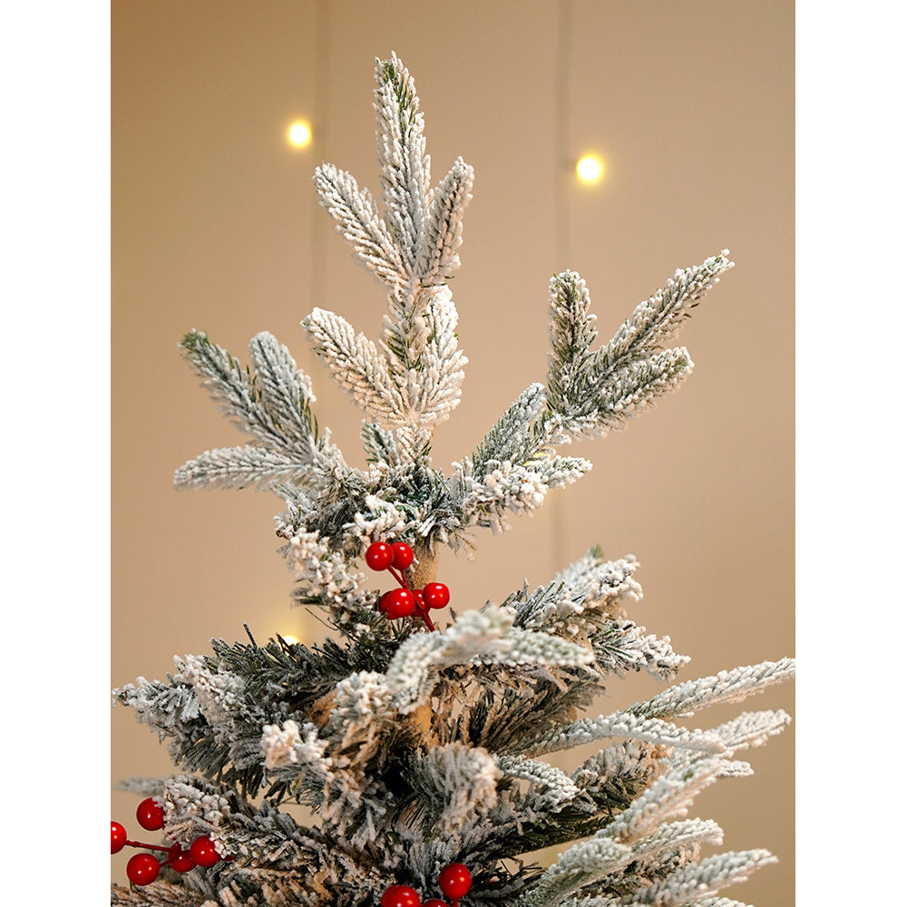 5.9 feet  Snow Cherry thick rounded Leaf, Dense Christmas Tree, with free 6 Big size Knitted Ornaments, 180 cm with 850 Branch tips Xmas Décor