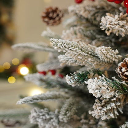 5.9 feet  Snow Cherry thick rounded Leaf, Dense Christmas Tree, with free 6 Big size Knitted Ornaments, 180 cm with 850 Branch tips Xmas Décor