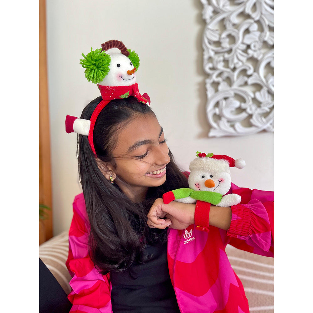 2pcs 3d Snowman Christmas Hairband and Snowman Wrist Band Combo set for Kids and Adults (Free Size)