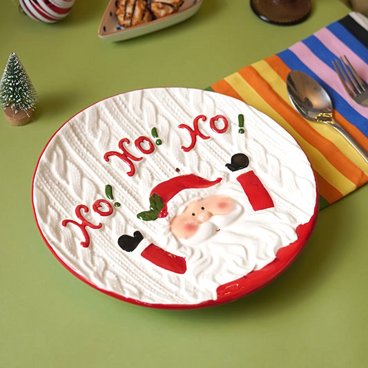 White Knitstyle christmas 10inches Dinner serving ceramic plate