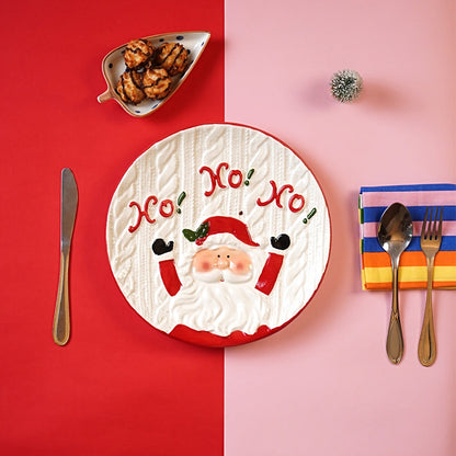 White Knitstyle christmas 10inches Dinner serving ceramic plate
