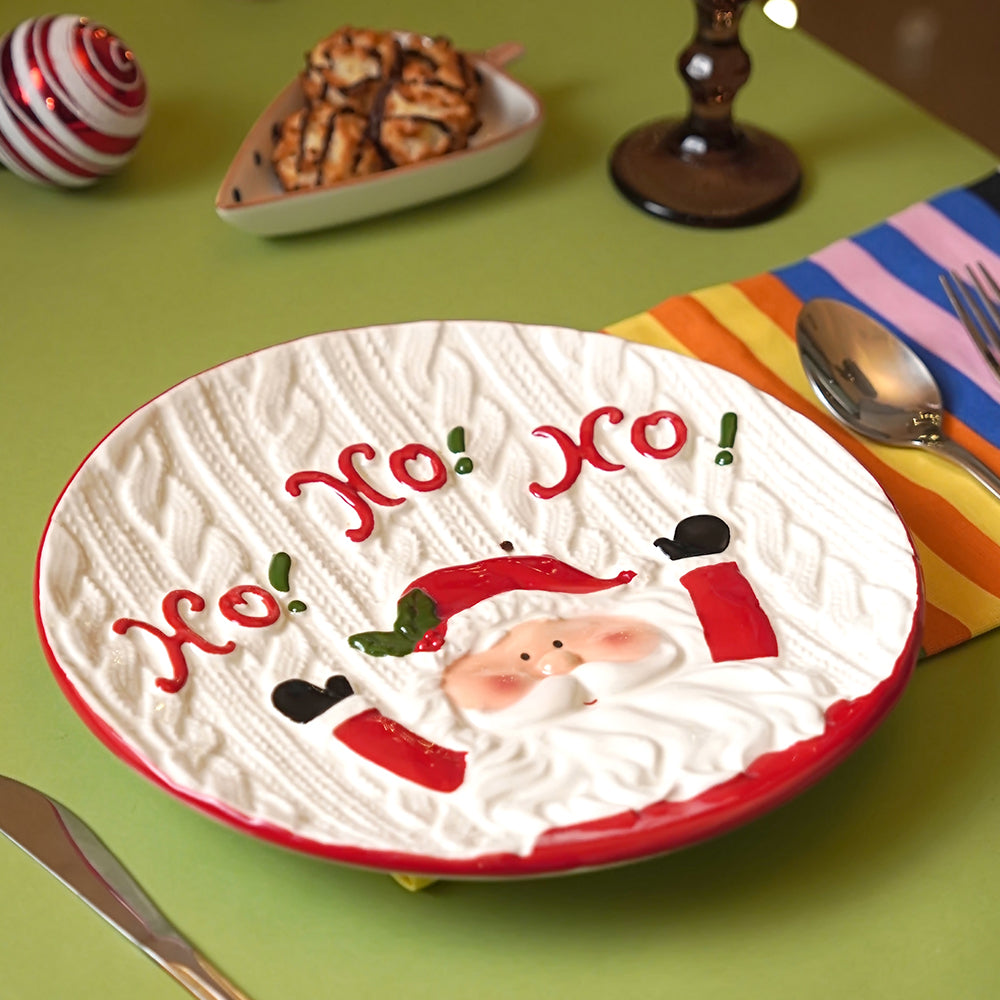 White Knitstyle christmas 10inches Dinner serving ceramic plate