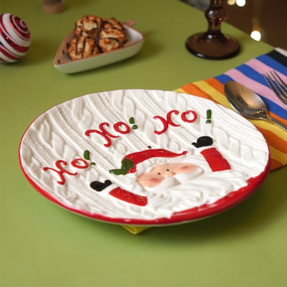 White Knitstyle christmas 10inches Dinner serving ceramic plate
