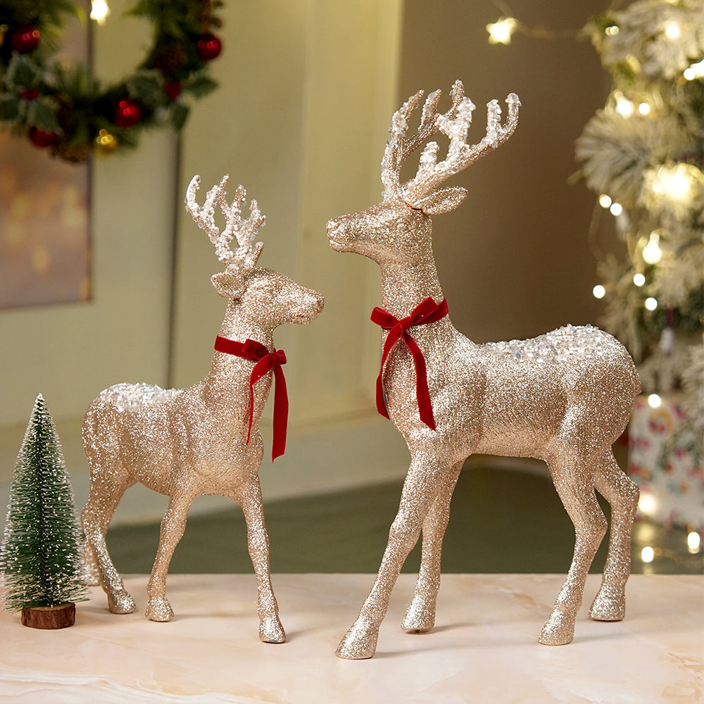 18 inches & 15inches 2pcs  White sequence gold Reindeer Combo Christmas Décor and Decoration
