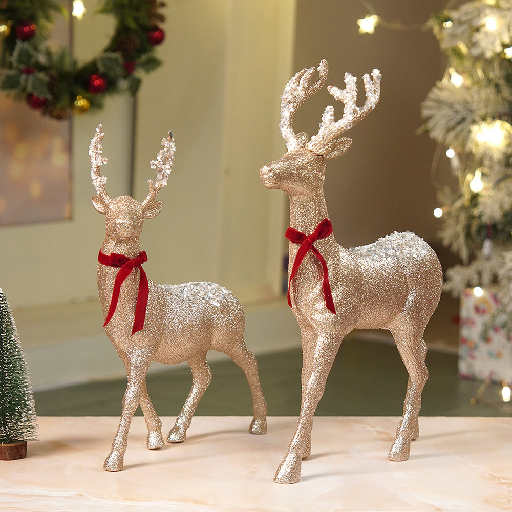 18 inches & 15inches 2pcs  White sequence gold Reindeer Combo Christmas Décor and Decoration