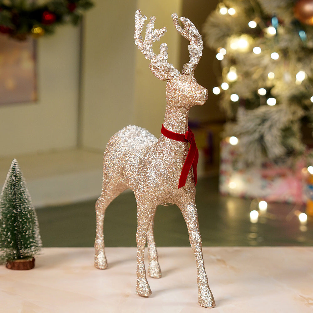 18 inches & 15inches 2pcs  White sequence gold Reindeer Combo Christmas Décor and Decoration