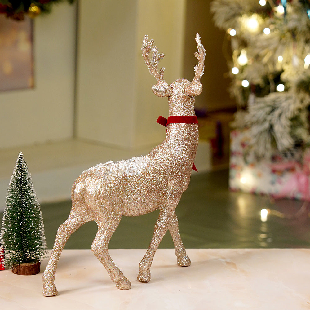 18 inches & 15inches 2pcs  White sequence gold Reindeer Combo Christmas Décor and Decoration