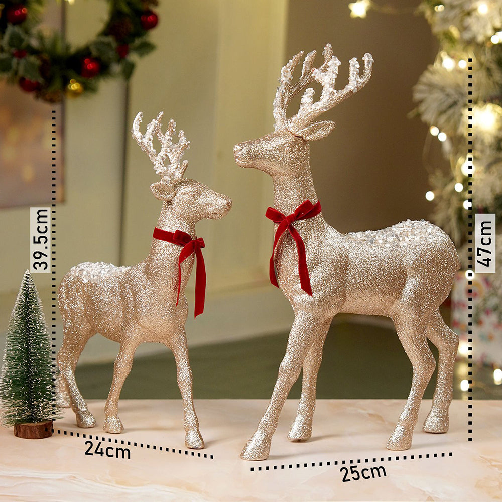18 inches & 15inches 2pcs  White sequence gold Reindeer Combo Christmas Décor and Decoration