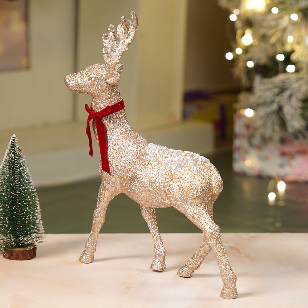 15 inches  White Sequence Gold Reindeer Christmas Décor and Decoration