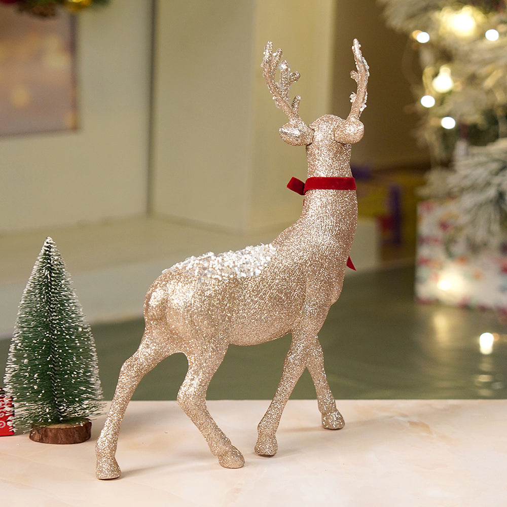 15 inches  White Sequence Gold Reindeer Christmas Décor and Decoration