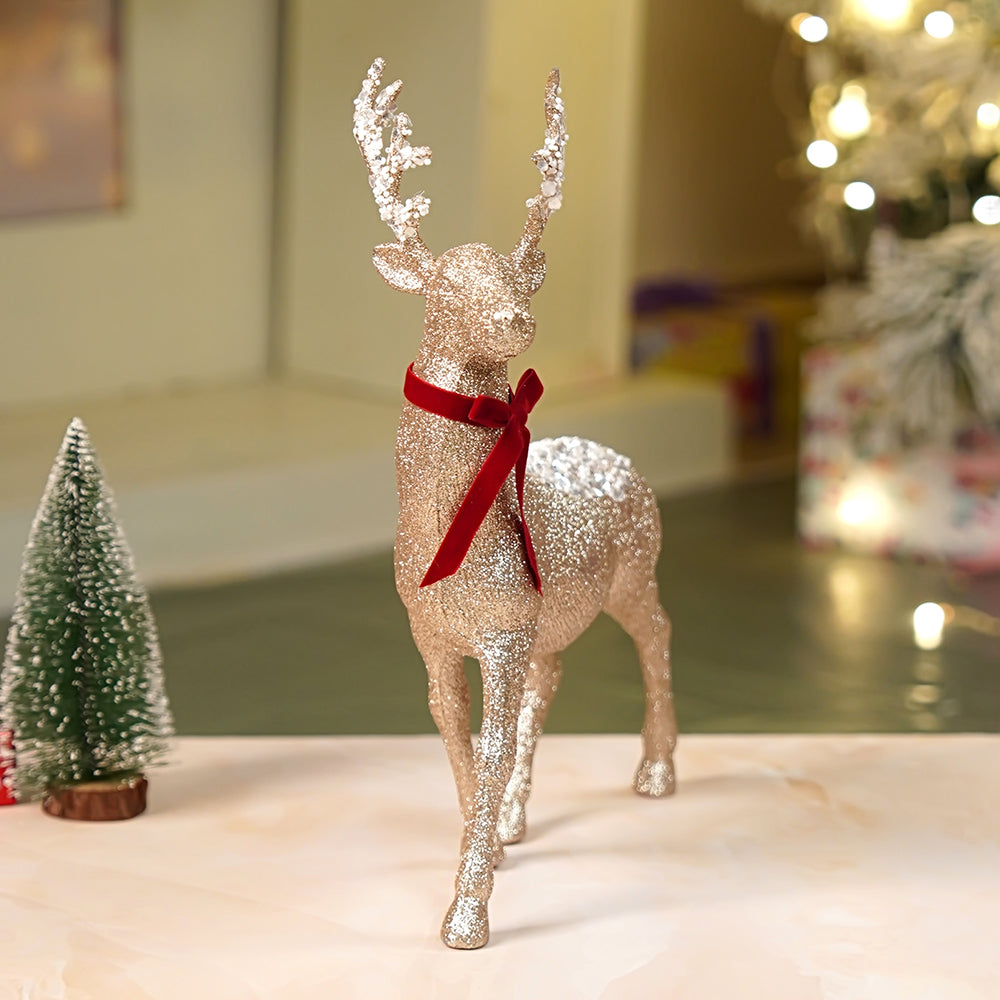 15 inches  White Sequence Gold Reindeer Christmas Décor and Decoration