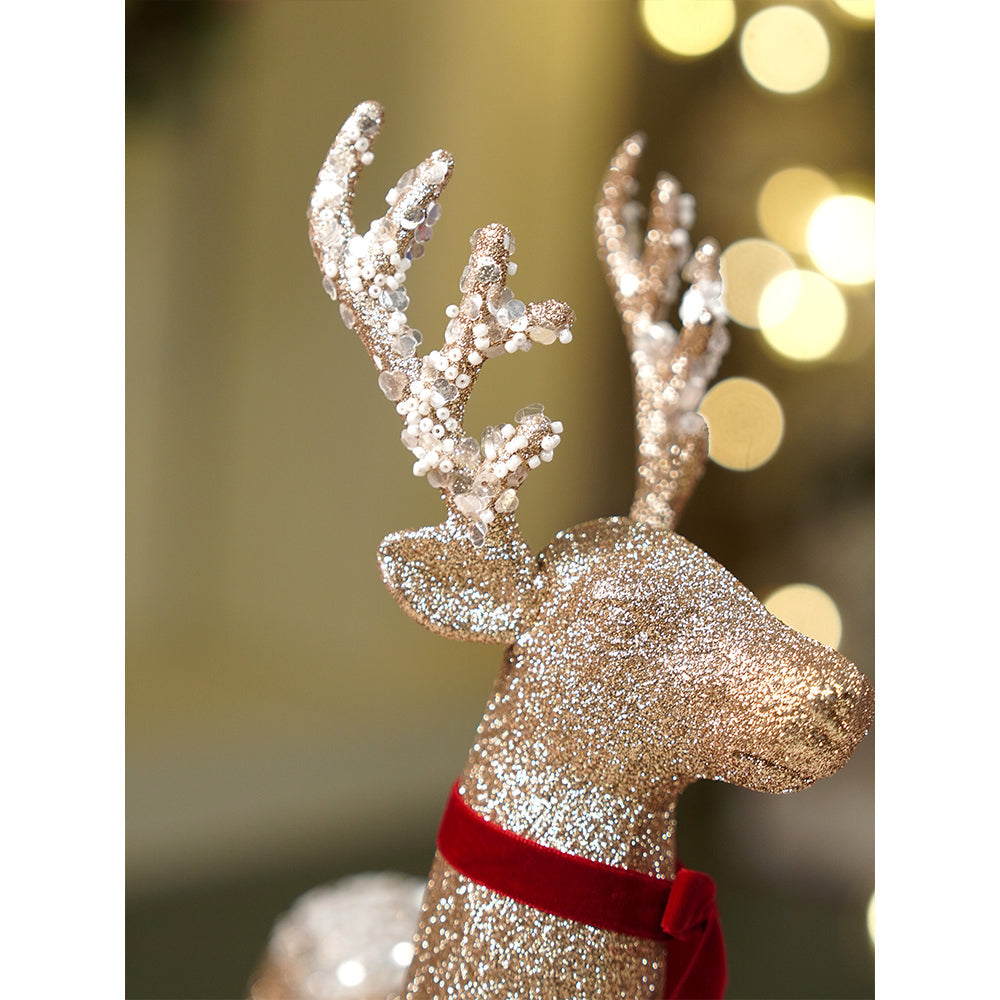 15 inches  White Sequence Gold Reindeer Christmas Décor and Decoration