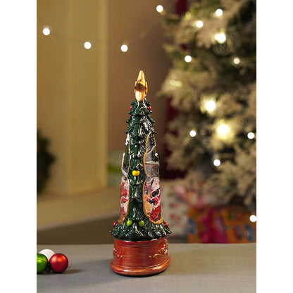 Dark Green Tree Decor with Musical Glitter Water Light, Christmas Home Décor