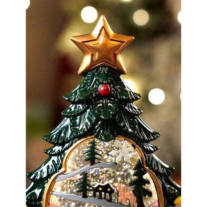 Dark Green Tree Decor with Musical Glitter Water Light, Christmas Home Décor