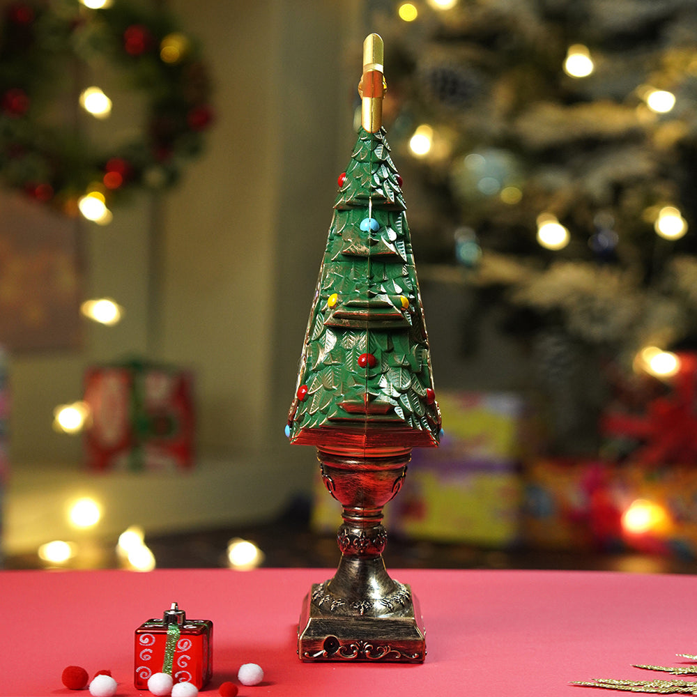 Gold & Green Tree with Musical Glitter Water Lights, Christmas Home & table Décor