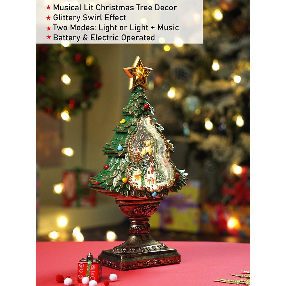 Gold & Green Tree with Musical Glitter Water Lights, Christmas Home & table Décor
