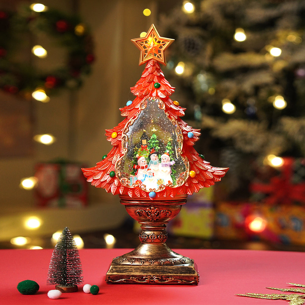 Gold & Red Tree with Musical Glitter Water Lights, Christmas Home & table Décor