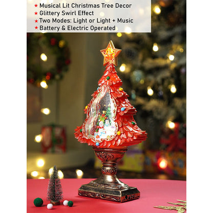 Gold & Red Tree with Musical Glitter Water Lights, Christmas Home & table Décor