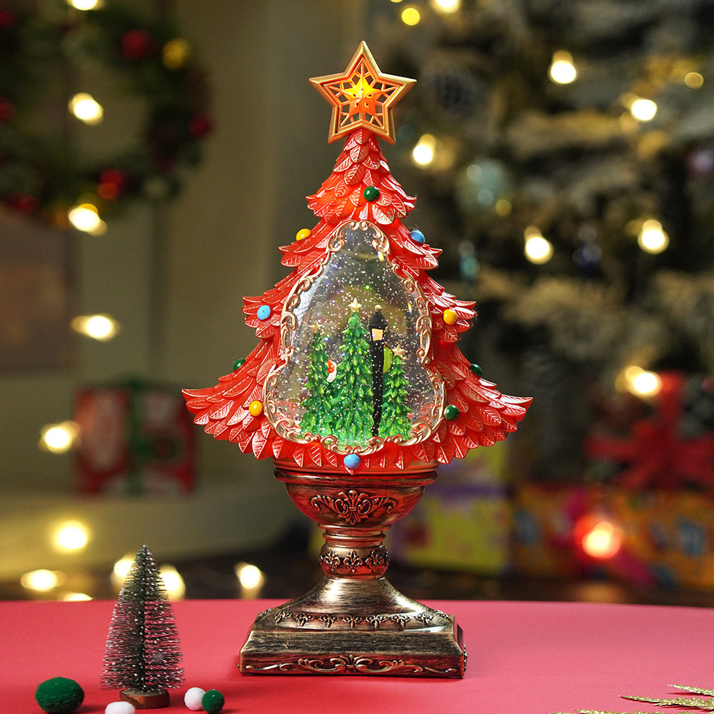 Gold & Red Tree with Musical Glitter Water Lights, Christmas Home & table Décor