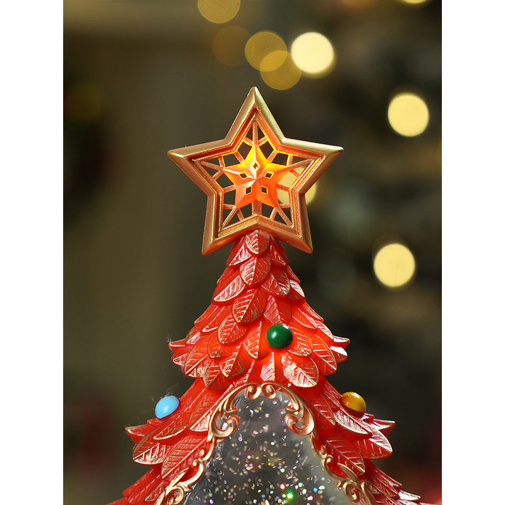 Gold & Red Tree with Musical Glitter Water Lights, Christmas Home & table Décor