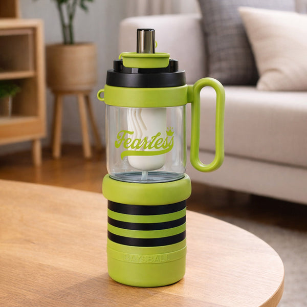 Green Black 4 in one Water Bottle, infuser & mini snack box for teens and Adults, 1000ml