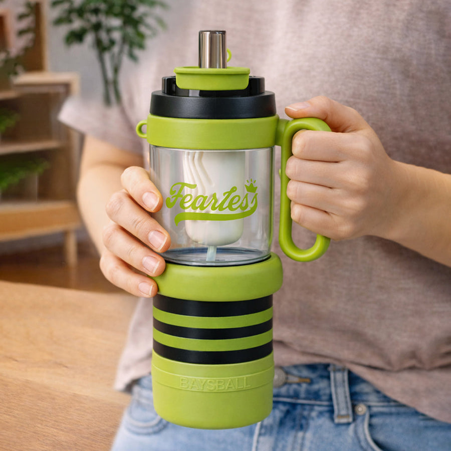 Green Black 4 in one Water Bottle, infuser & mini snack box for teens and Adults, 1000ml