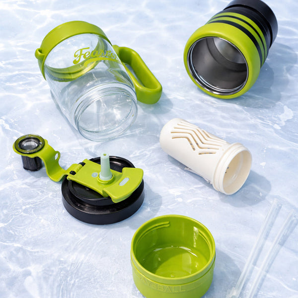 Green Black 4 in one Water Bottle, infuser & mini snack box for teens and Adults, 1000ml