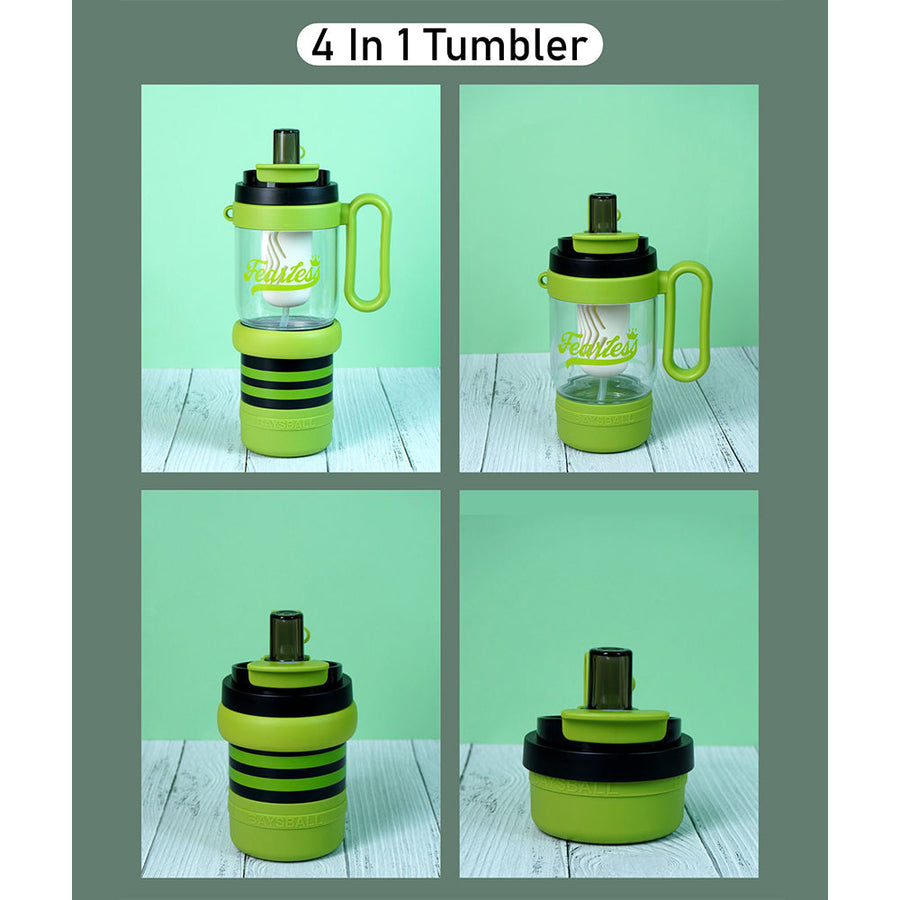 Green Black 4 in one Water Bottle, infuser & mini snack box for teens and Adults, 1000ml